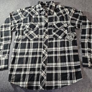 Casual Black and White Plaid Button-Down Shirt